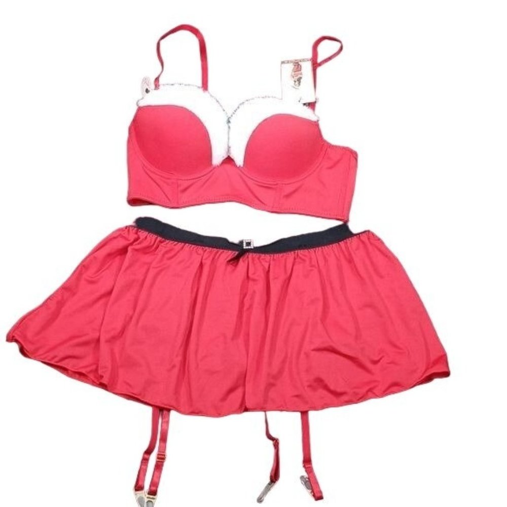 SPREE INTIMATES 34B/SMALL RED/WHITE SANTA 2 PIECE SET